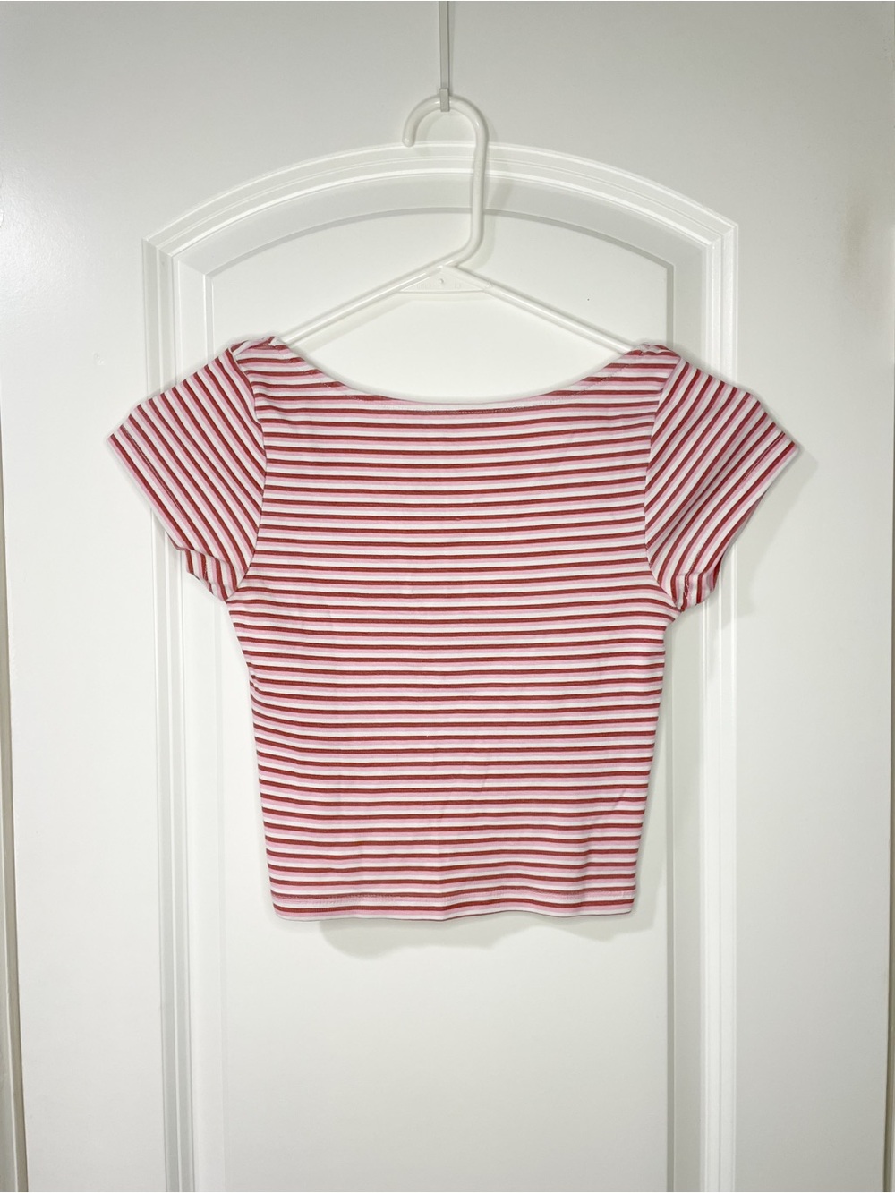 Fitz + Eddi White Pink & Red Stripped Crop Top